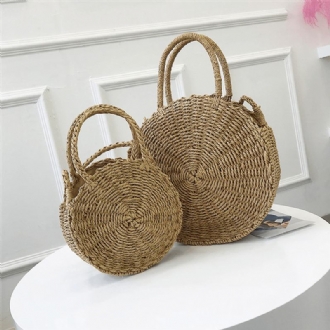 Bohemia Rattan Straw Bag Dam Halm Handväska Rund Strand 110cm Längd Polyester