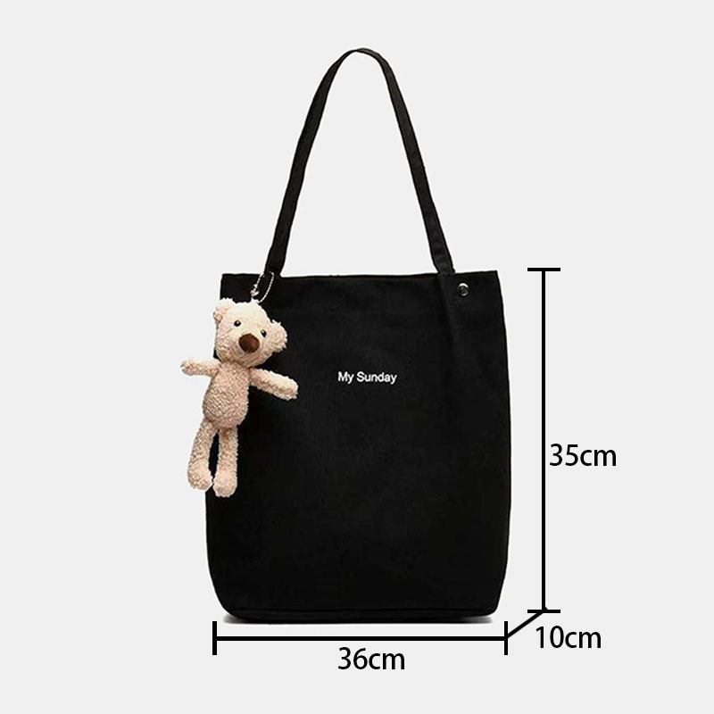 Dam Casual Canvas Vattentät Handväska Bokstavsmönster Shoppingväska Magnetisk Snap Doll Accessoarer Tote Axelväska