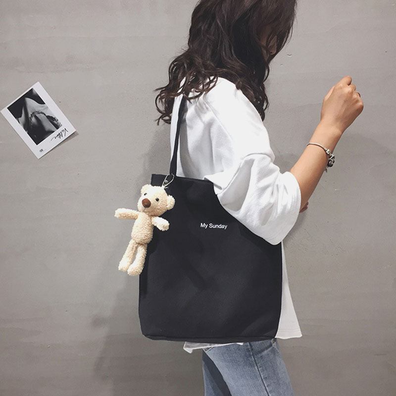 Dam Casual Canvas Vattentät Handväska Bokstavsmönster Shoppingväska Magnetisk Snap Doll Accessoarer Tote Axelväska