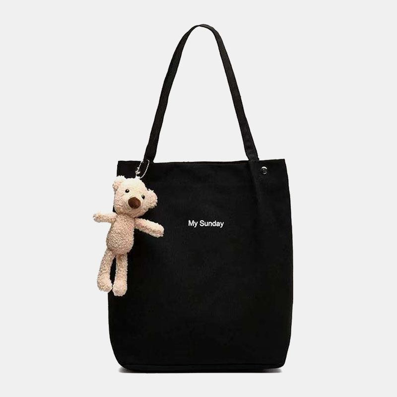 Dam Casual Canvas Vattentät Handväska Bokstavsmönster Shoppingväska Magnetisk Snap Doll Accessoarer Tote Axelväska