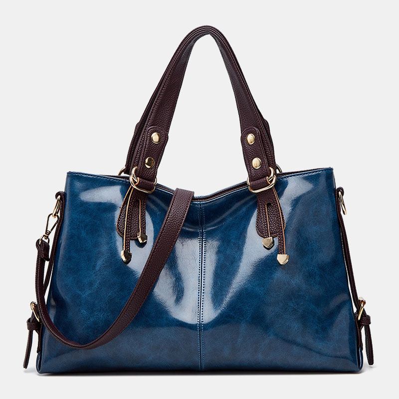 Dam Konstläder Retro Litchi-mönster Handväska Med Stor Kapacitet Axelväska Crossbody-väska Tote