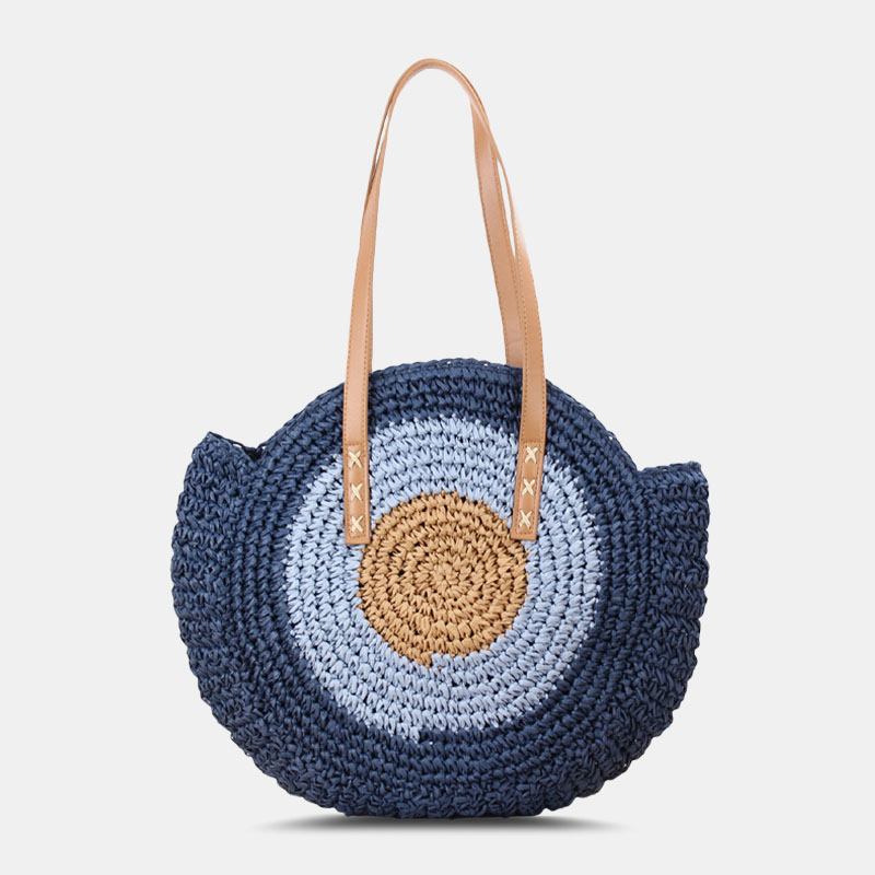 Dam Simplicity Stripe Straw Bag Handväskor Tote Retro Beach Bag