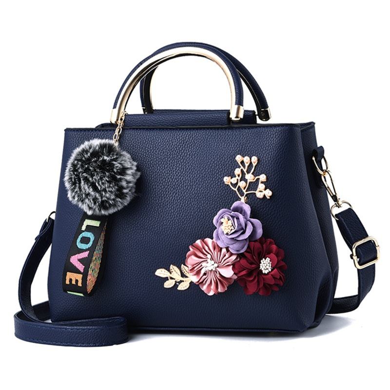 Damväskor Och Handväskor Axelväskor Dam Designer Topphandtag Satchel Tygväska Med Band Och Blomsterdekoration