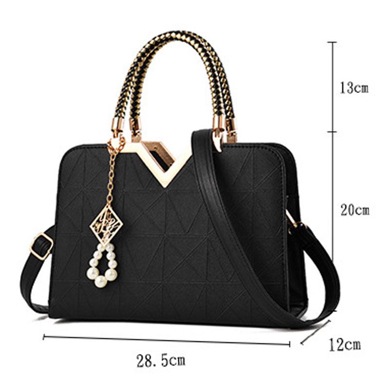 Elegant Dam Golden Top Handtag Satchel Handväska Tote Purse Axelväska Med Pärlhänge