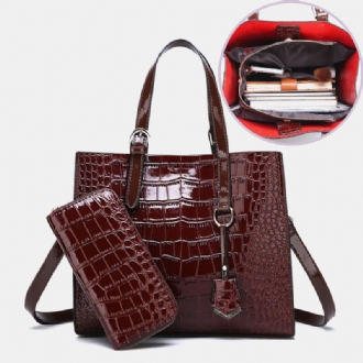 Kvinnor 2 St Alligator Pu Multi-pocket Handväska Med Stor Kapacitet Crossbody Bag Tote