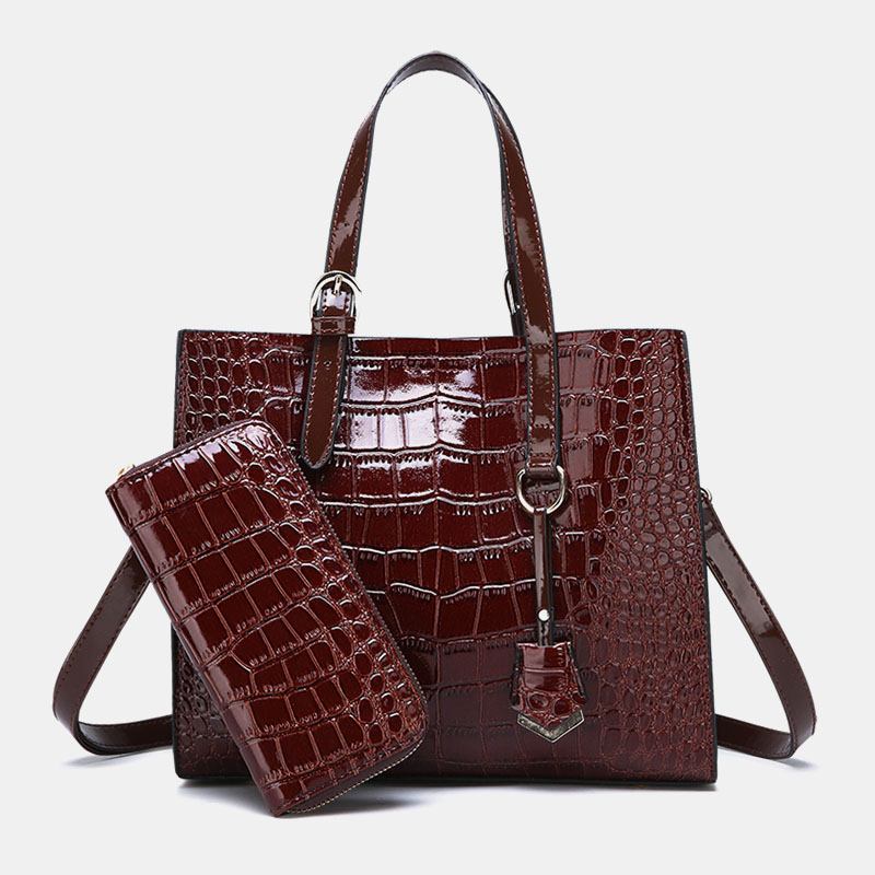 Kvinnor 2 St Alligator Pu Multi-pocket Handväska Med Stor Kapacitet Crossbody Bag Tote