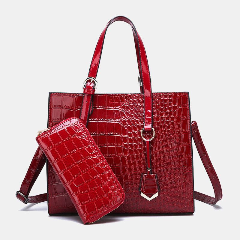 Kvinnor 2 St Alligator Pu Multi-pocket Handväska Med Stor Kapacitet Crossbody Bag Tote