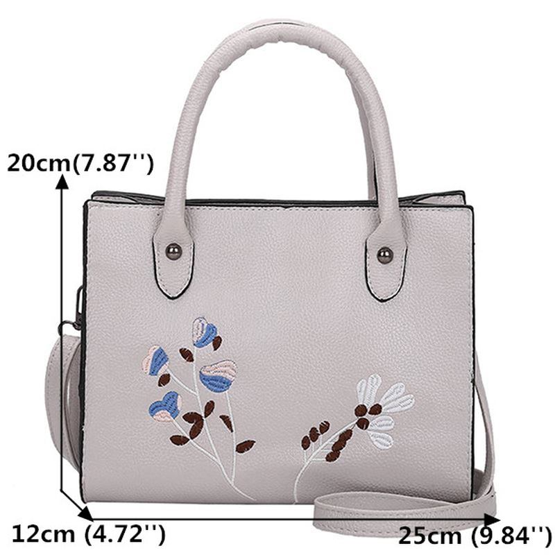 Kvinnor Broderi Tote Handväska Fritid Pu Crossbody Bag