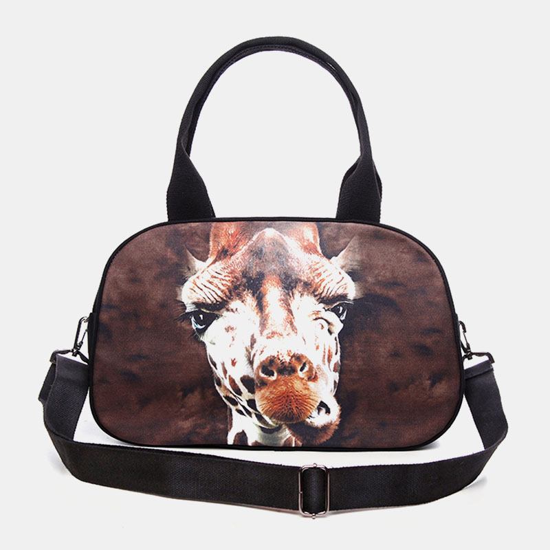 Kvinnor Canvas 3d Tredimensionell Söt Katt Djurtryck Casual Cartoon Handväska Axelväska Satchel Bag