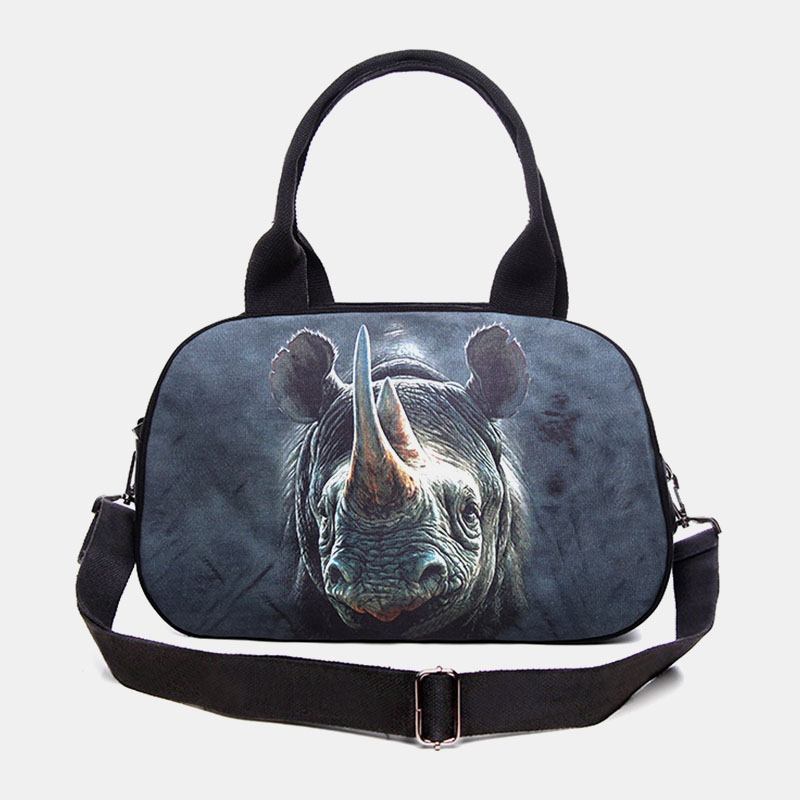 Kvinnor Canvas 3d Tredimensionell Söt Katt Djurtryck Casual Cartoon Handväska Axelväska Satchel Bag