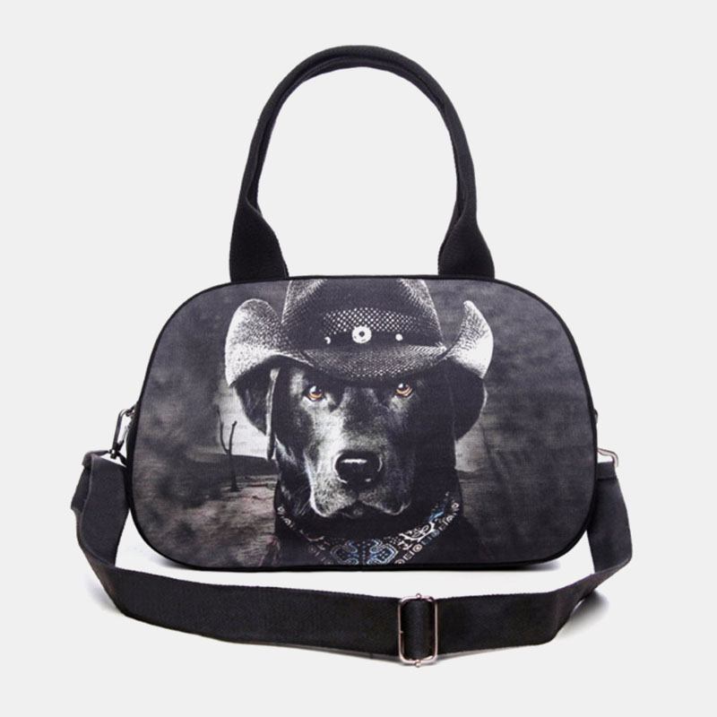 Kvinnor Canvas 3d Tredimensionell Söt Katt Djurtryck Casual Cartoon Handväska Axelväska Satchel Bag