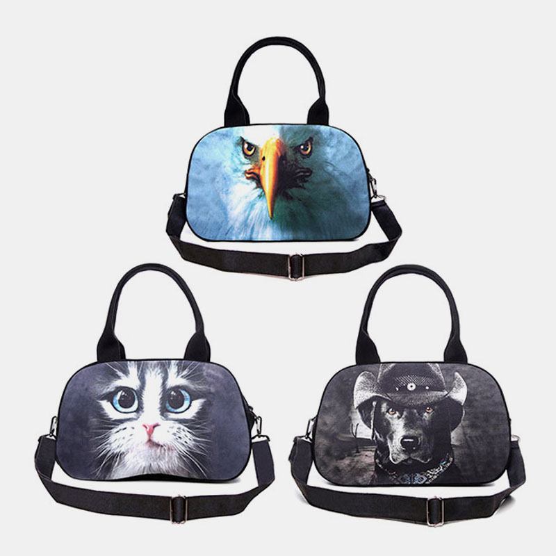 Kvinnor Canvas 3d Tredimensionell Söt Katt Djurtryck Casual Cartoon Handväska Axelväska Satchel Bag