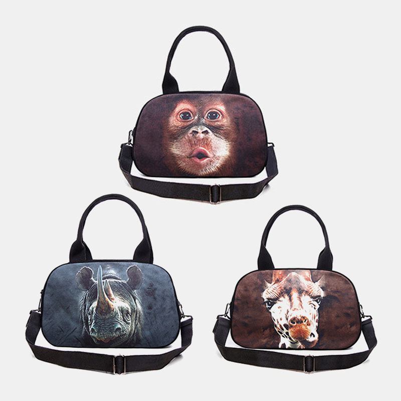 Kvinnor Canvas 3d Tredimensionell Söt Katt Djurtryck Casual Cartoon Handväska Axelväska Satchel Bag