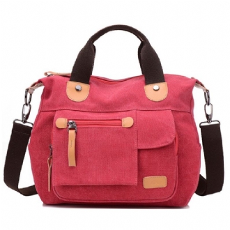 Kvinnor Canvas Casual Stor Kapacitet Funktionell Multi Pocket Handväska Axelväska Crossbody Bag