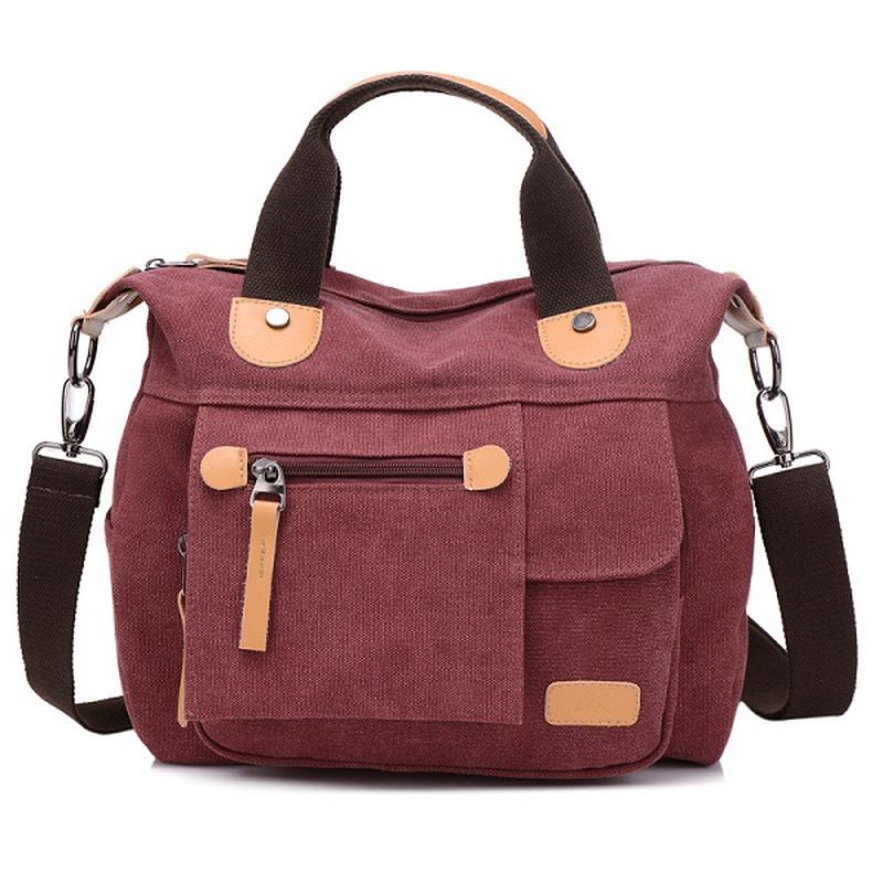 Kvinnor Canvas Casual Stor Kapacitet Funktionell Multi Pocket Handväska Axelväska Crossbody Bag