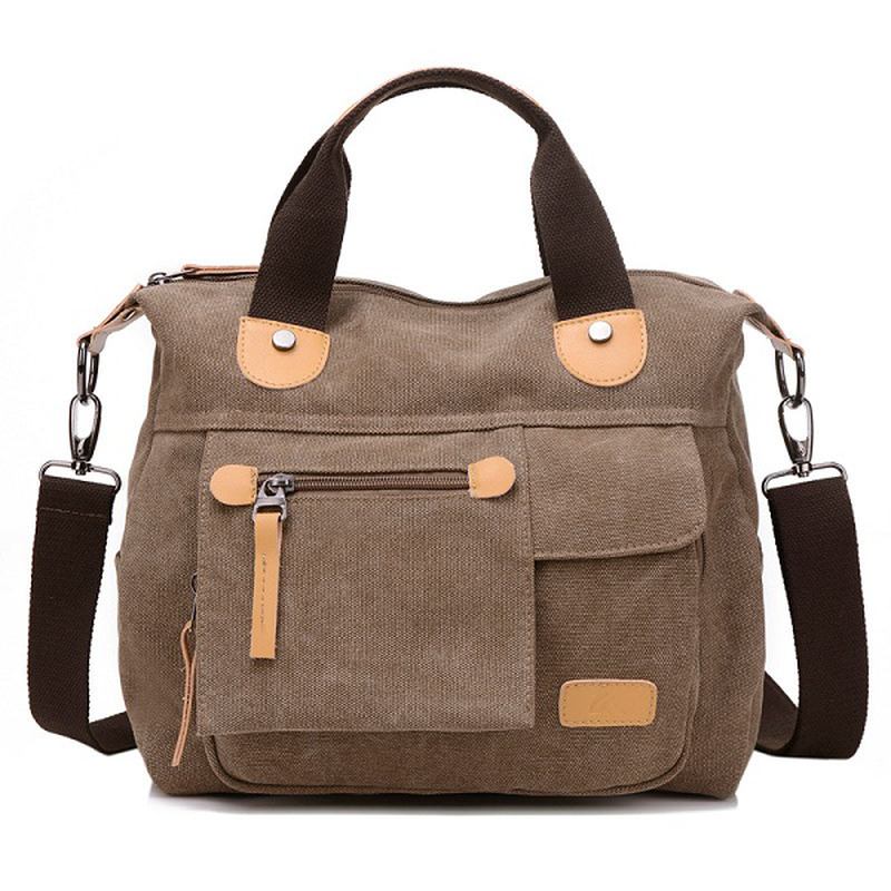 Kvinnor Canvas Casual Stor Kapacitet Funktionell Multi Pocket Handväska Axelväska Crossbody Bag