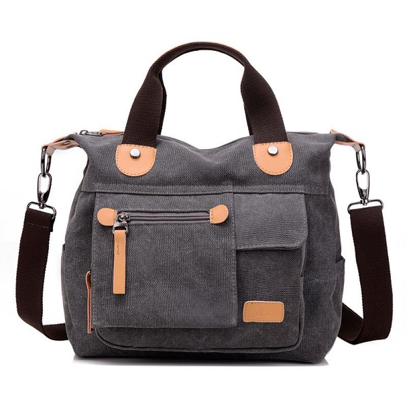 Kvinnor Canvas Casual Stor Kapacitet Funktionell Multi Pocket Handväska Axelväska Crossbody Bag