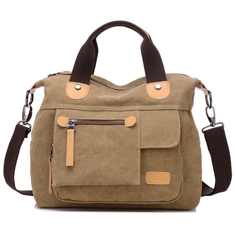 Kvinnor Canvas Casual Stor Kapacitet Funktionell Multi Pocket Handväska Axelväska Crossbody Bag