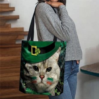 Kvinnor Clover Katt Mönster Med Tryck Happy St Patrick Day Axelväska Handväska Tote