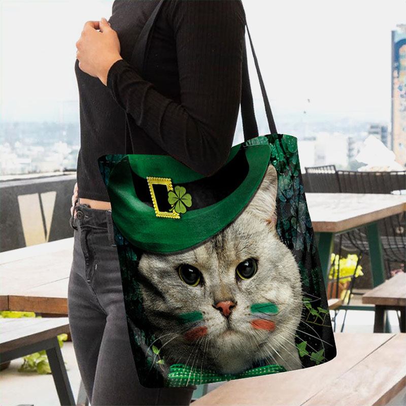 Kvinnor Clover Katt Mönster Med Tryck Happy St Patrick Day Axelväska Handväska Tote