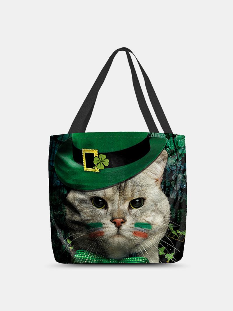 Kvinnor Clover Katt Mönster Med Tryck Happy St Patrick Day Axelväska Handväska Tote