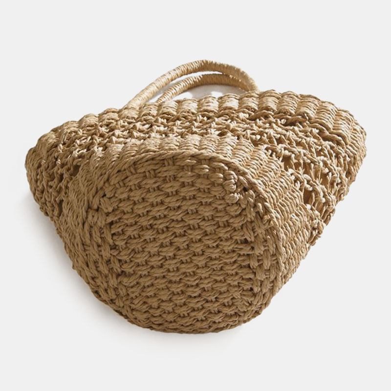 Kvinnor Halm Hollow Retro Handgjorda Paper String Cylindrical Bag Beach Bag Handväska