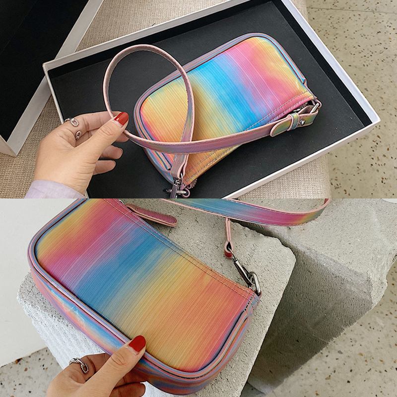 Kvinnor Kontrastfärg Rainbow Creative Casual Tote Axelväska Handväska