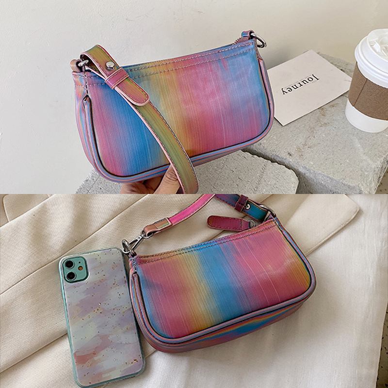 Kvinnor Kontrastfärg Rainbow Creative Casual Tote Axelväska Handväska