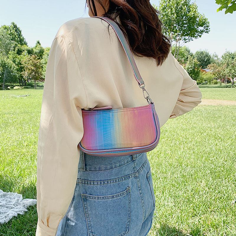 Kvinnor Kontrastfärg Rainbow Creative Casual Tote Axelväska Handväska