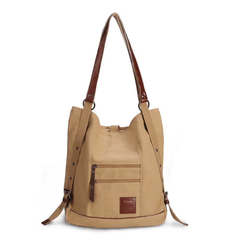 Kvinnor Multi-carry Casual Canvas Handväska Axelväska Satchel Ryggsäck