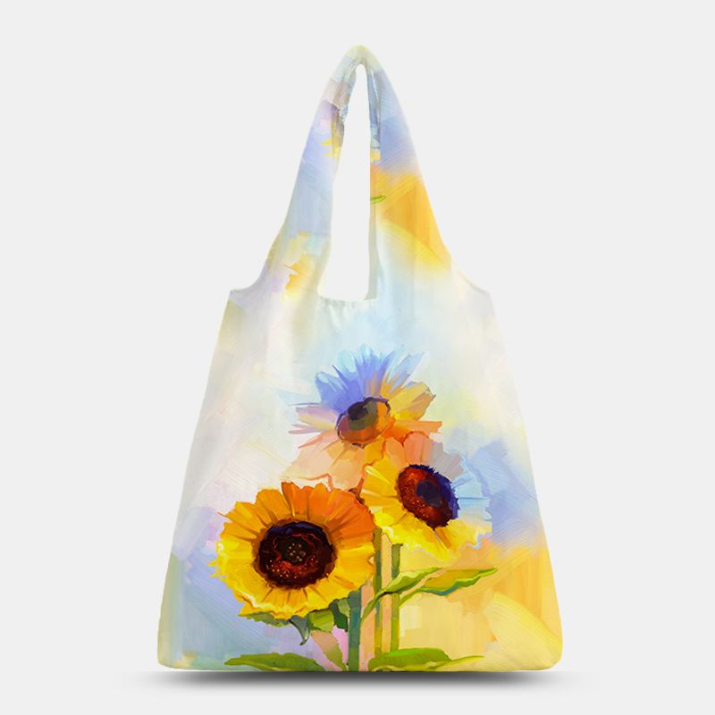 Kvinnor Nylon Tie Dye Solrosmönster Med Tryck Sommarväska Axelväska Handväska Tote