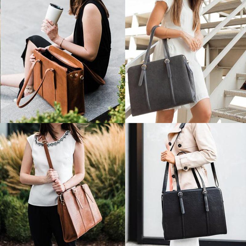 Kvinnor Pu-läder Stor Kapacitet Multi-pocket Casual Business Cabriolet Tote Handväska Crossbody-väska