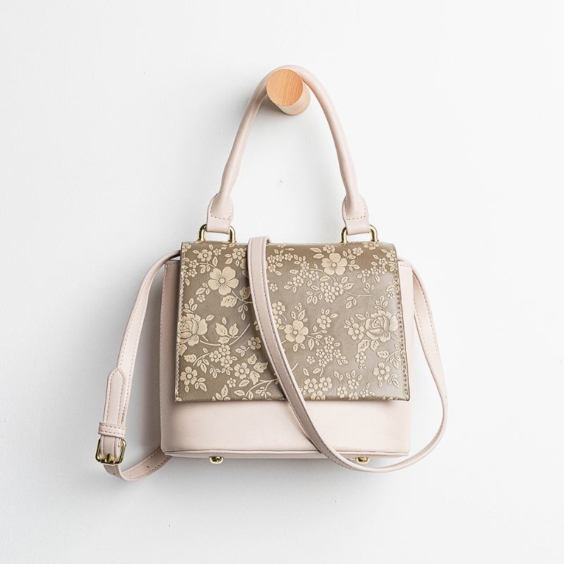 Kvinnor Vintage Äkta Läder Blommig Handväska Crossbody Bag Axelväska