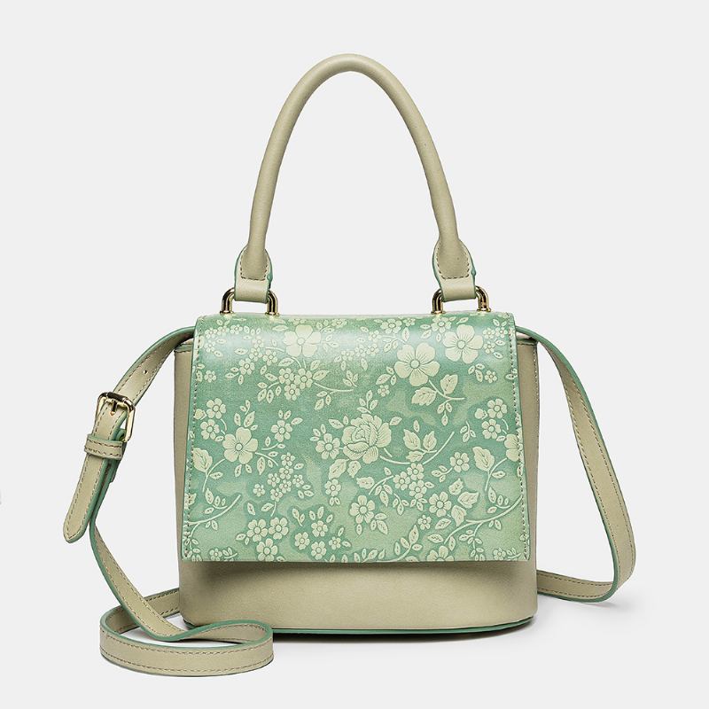 Kvinnor Vintage Äkta Läder Blommig Handväska Crossbody Bag Axelväska