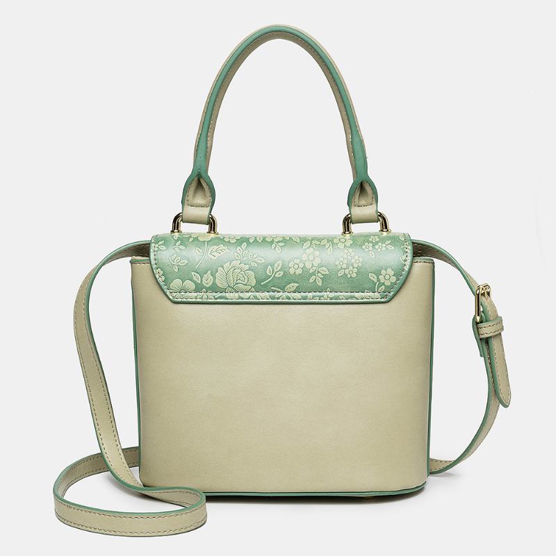 Kvinnor Vintage Äkta Läder Blommig Handväska Crossbody Bag Axelväska