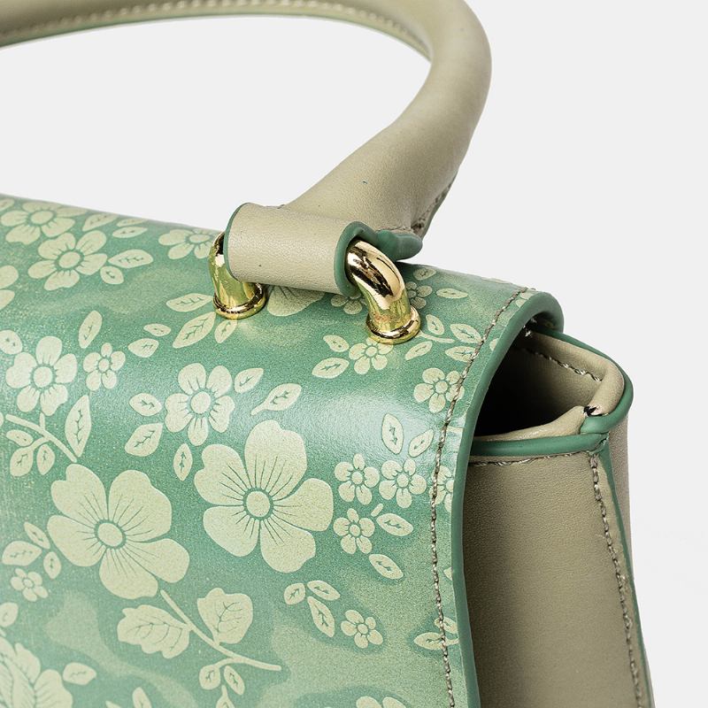 Kvinnor Vintage Äkta Läder Blommig Handväska Crossbody Bag Axelväska