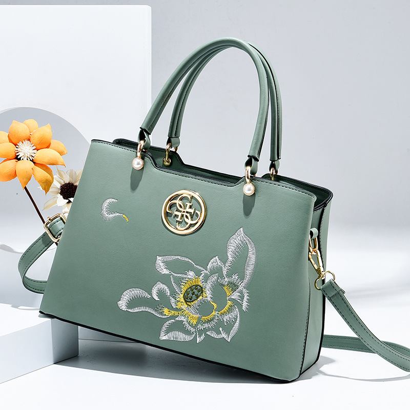 Kvinnor Vintage Kinesisk Stil Gardenia Blommor Brodered Handväska Stor Kapacitet Multi-pocket Multi-carry Pu Leahter Crossbody-väska