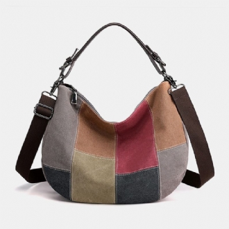 Kvinnor Vintage Stor Kapacitet Färgmatchande Canvas Handväska Crossbody-väska Casual Axelväska