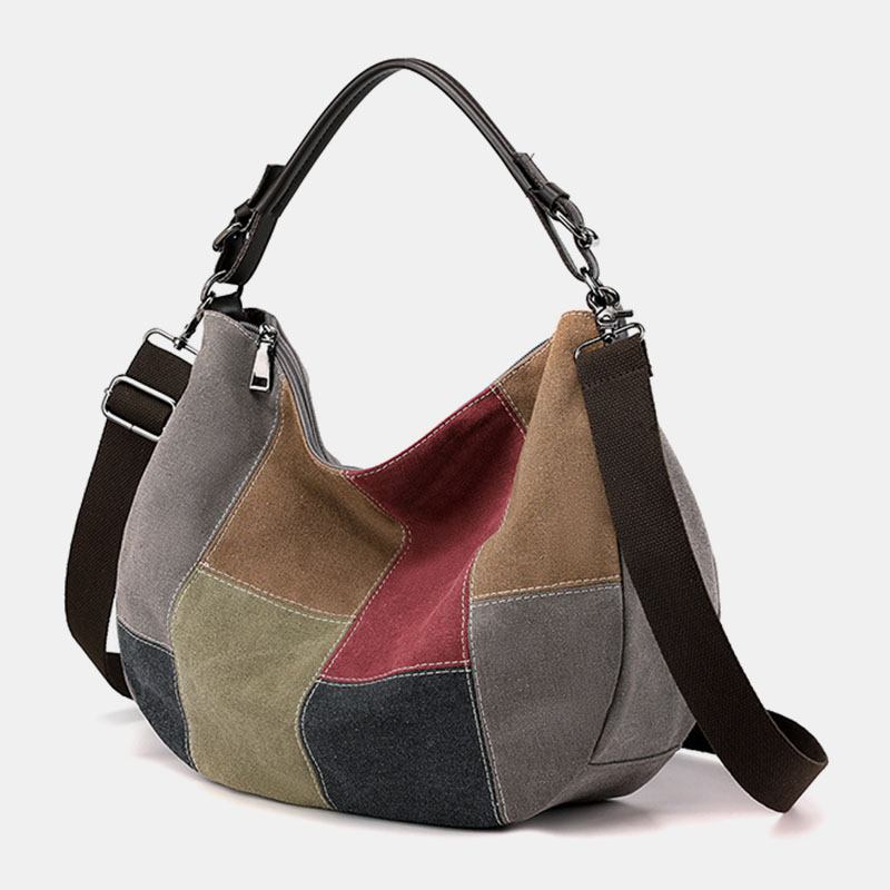 Kvinnor Vintage Stor Kapacitet Färgmatchande Canvas Handväska Crossbody-väska Casual Axelväska