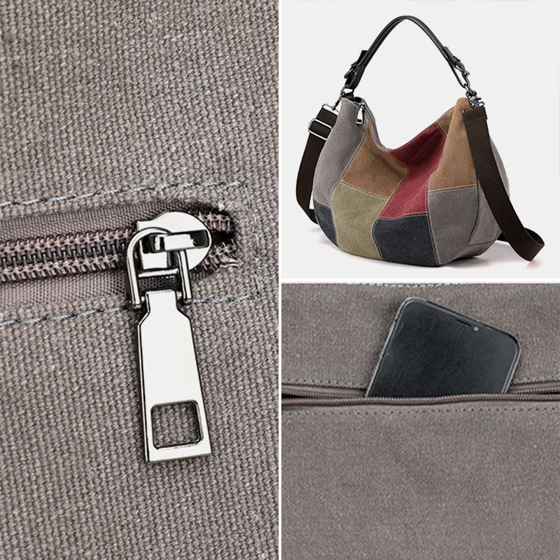 Kvinnor Vintage Stor Kapacitet Färgmatchande Canvas Handväska Crossbody-väska Casual Axelväska