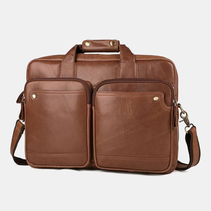 Stöldskyddshandväska För Män Med Dubbla Lager Fickor Retro Multi-pocket 13.3 Tums Bärbar Datorväska Crossbody Axelväskor