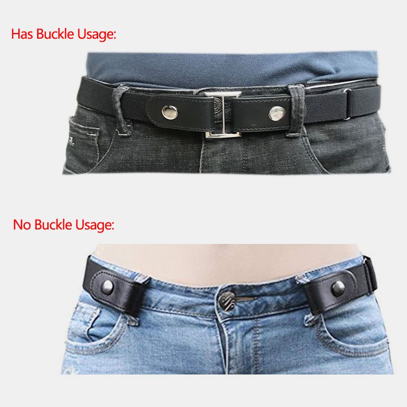 Män Pu-läder Justerbar Smal Elastisk Osynlig Dual-uage Wild Jeans-bälte