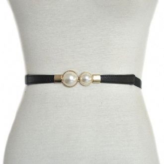 Mode Dam Elastisk Faux Pearl Tunn Skinny Midjeband Midjebälte Klänning Dekor