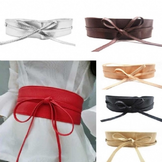 Mode Kvinnor Faux Leather Wrap Around Tie Korsett Cinch Midja Bred Klänning Bälte