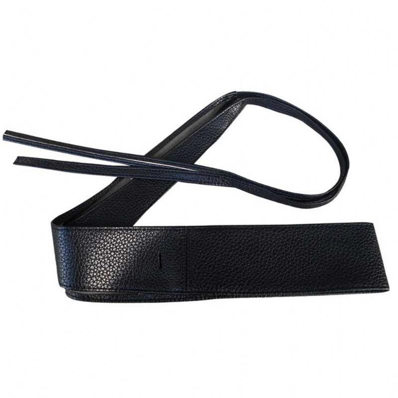 Mode Kvinnor Faux Leather Wrap Around Tie Korsett Cinch Midja Bred Klänning Bälte