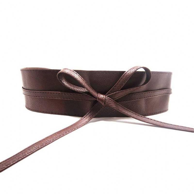 Mode Kvinnor Faux Leather Wrap Around Tie Korsett Cinch Midja Bred Klänning Bälte