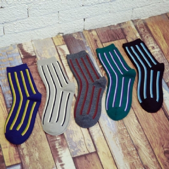 Män Vertical Stripe Middle Tubes Strumpor Bomull Warm Sock