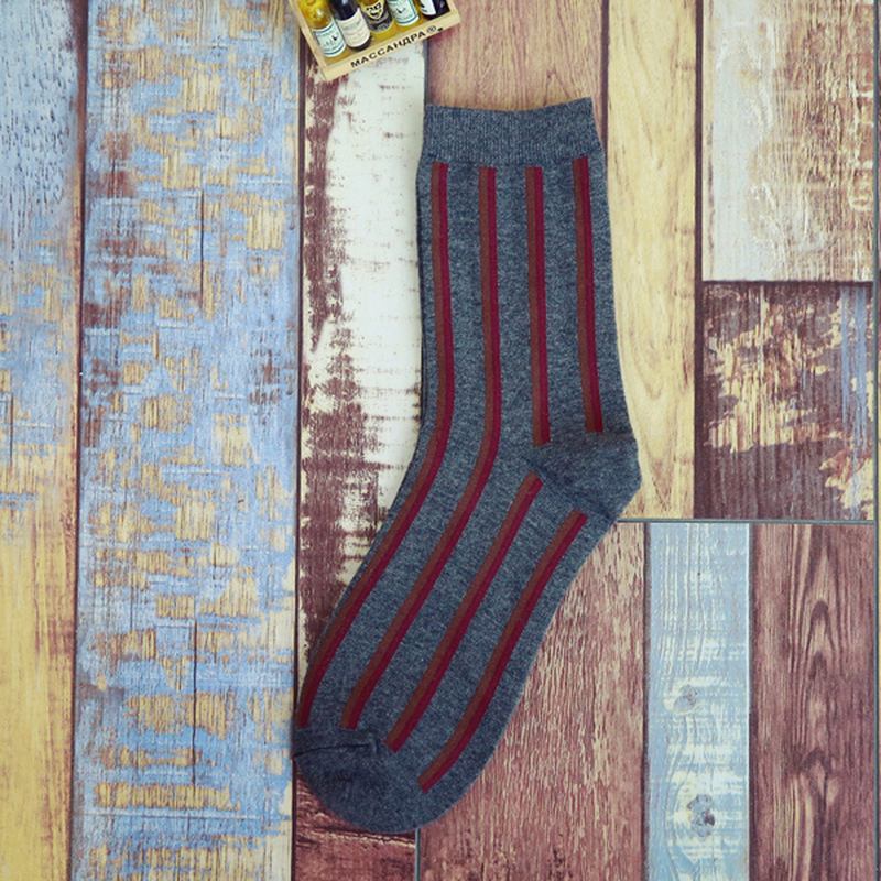 Män Vertical Stripe Middle Tubes Strumpor Bomull Warm Sock