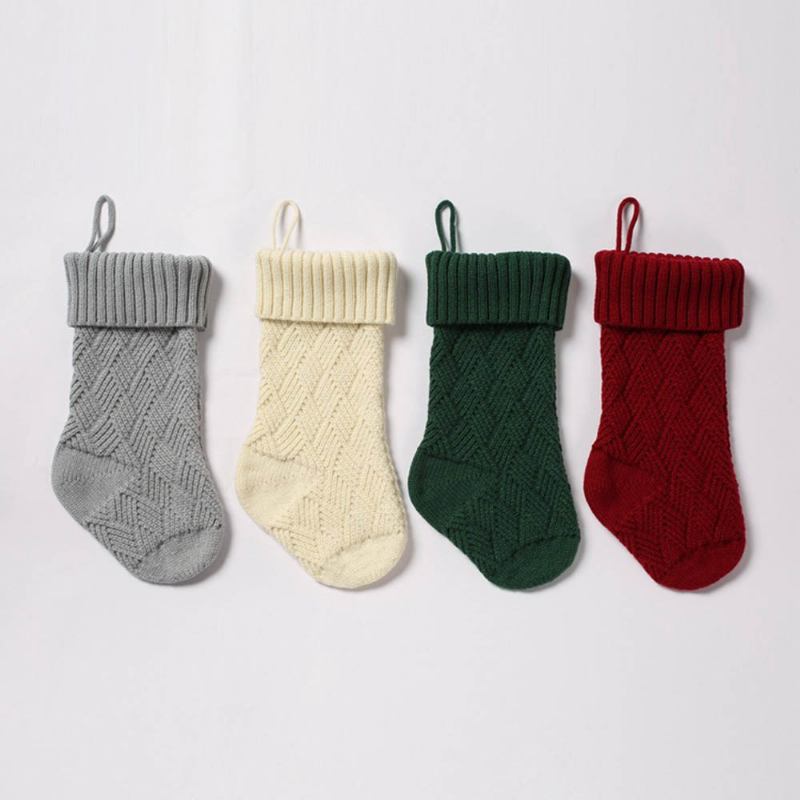 Stickade Julstrumpor Presentpåsar Christmas Lingge Wool Sock