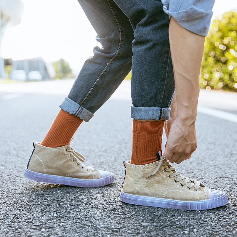 Vår Och Höst Svarta Ren Bomull High-top Sportstrumpor Herr